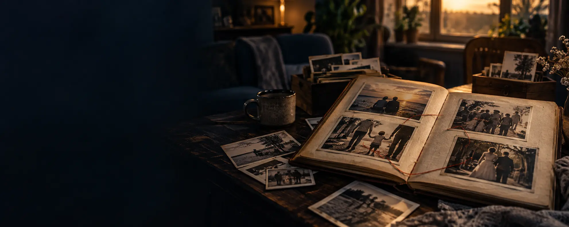 Álbum de família com fotografias de diferentes gerações