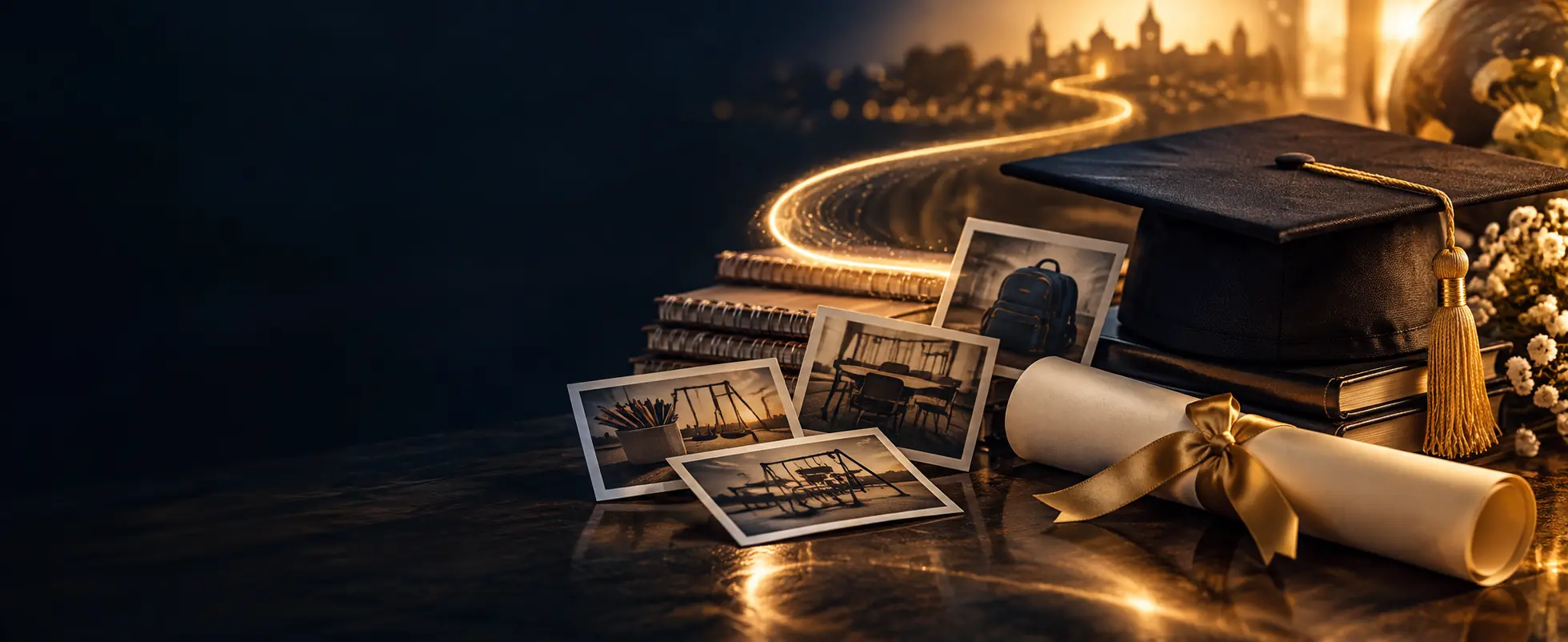 Capelo, diploma e fotografias escolares de uma trajetória de formatura